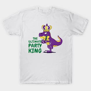 Mardi Gras Carnival T-rex Dinosaur Party King T-Shirt